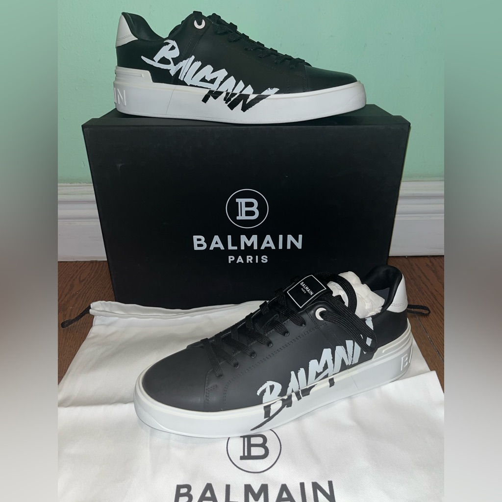Nib $775 Balmain B Court Leather Logo Print Sneakers - Sz 8 Us / 41 Eu